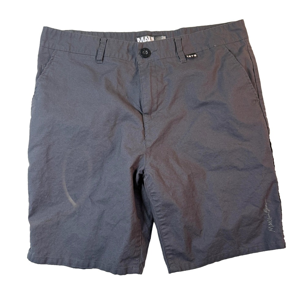 Maui And Sons Mens Chino Shorts 34 Gray Cotton‎ Canvas Flat Front Surf Outdoors